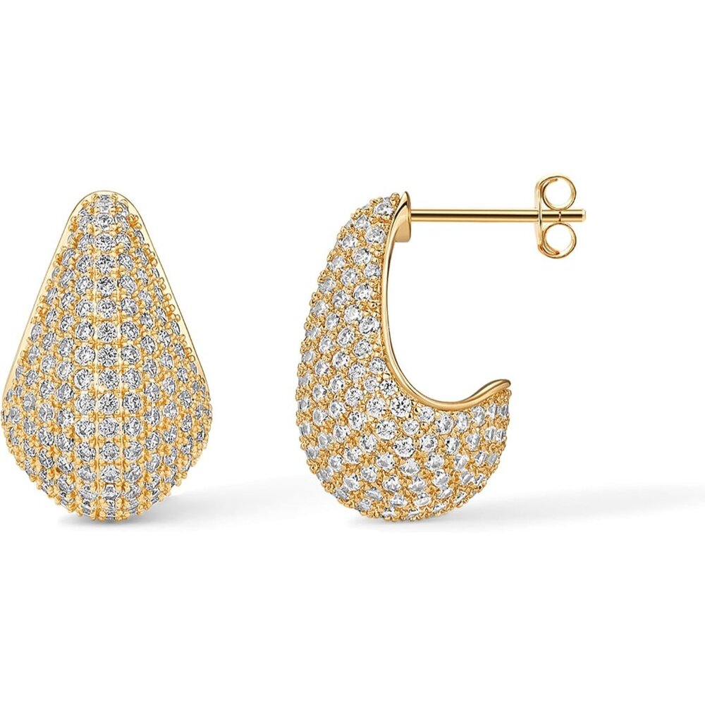 Unique Cubic Zirconia Dangle Earrings  14k GoldPlated Teardrop Design
